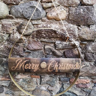 Whisky Barrel Hoop and wood stave Christmas Wreath