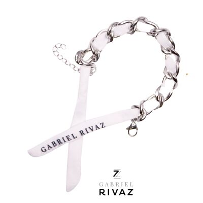 White silk ribbon chain bracelet