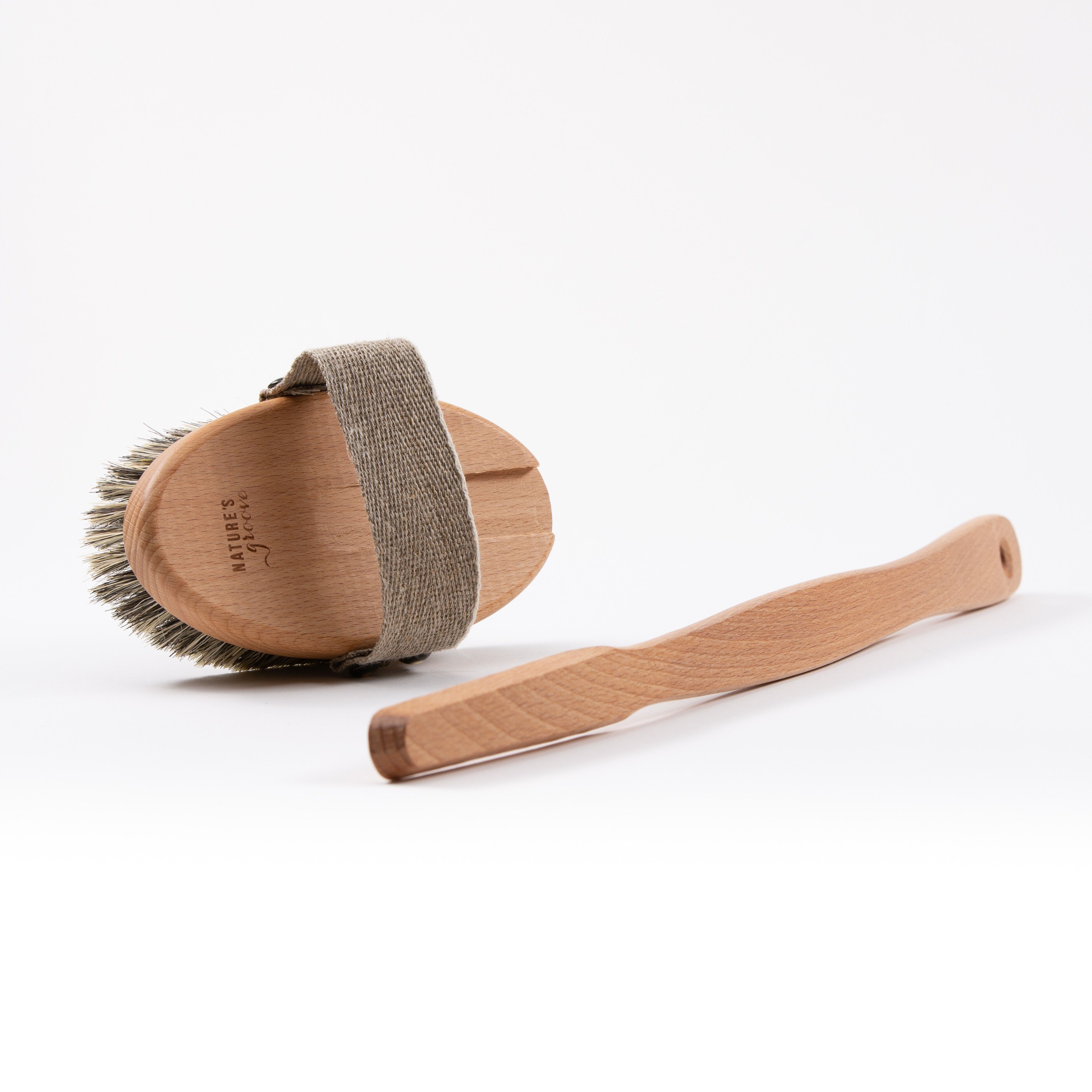 100% Natural Dry Brush / Bath Brush with Detachable Handle - Beechwood