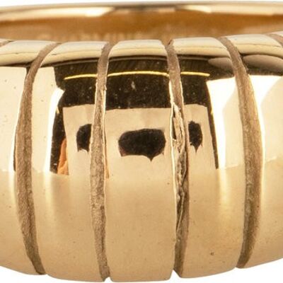 R998 Big Stripy Gold Plated Steel Ring