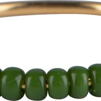 R0988 Anxiety Ring Palm Olivegreen Beads Goldplated