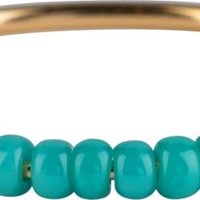 R0986 Anxiety Ring Palm Petrol Blue Beads Goldplated