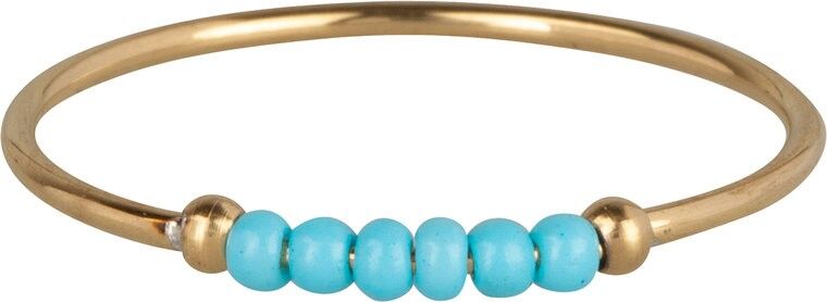 R0985 Anello Ansia Palm Turchese Perline Placcato Oro