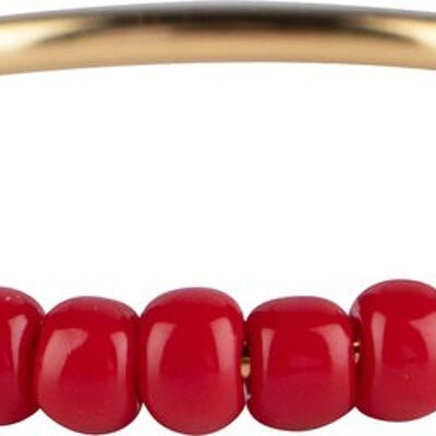 R979 Angst Ring Palme Rote Perlen Vergoldet