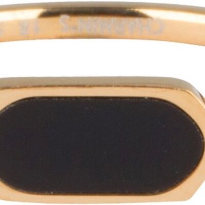Sello de moda R672 Acero dorado ovalado cuadrado con piedra negra