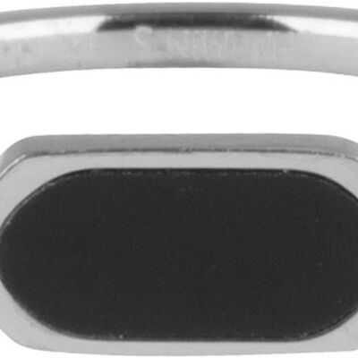 R671 Fashion Seal Squared Oval Shiny Steel mit schwarzem Stein