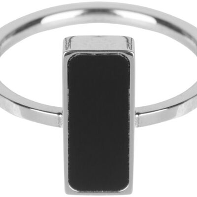 R536 Fashion Seal Rechteck Glänzender Stahl mit schwarzem Stein