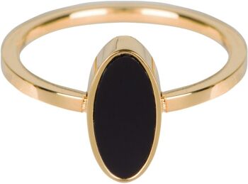 R533 Fashion Seal ovale en acier doré avec pierre noire 1