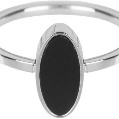 R532 Fashion Seal Oval Shiny Steel with Black Stone
