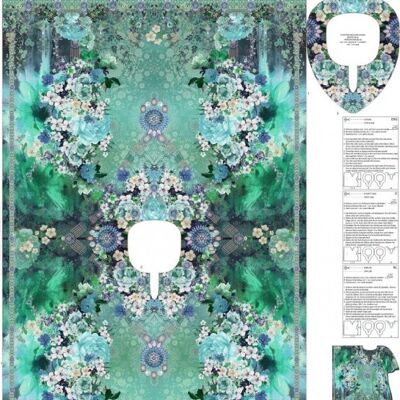 Panneau caftan fleurs turquoise, impression numérique, coton