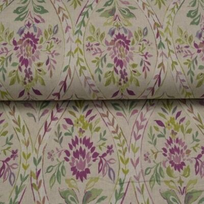 Tela decorativa estampado de flores beige lila, zarcillo de flores, tela tejida, lienzo