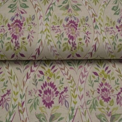 Decorative fabric flower pattern beige lilac, flower tendril, woven fabric, canvas