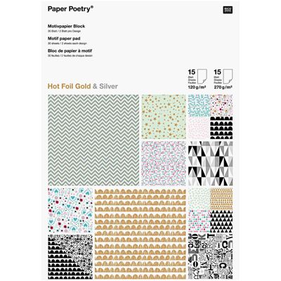 Paper Poetry Motif Paper Block Graphic 21x30cm 30 feuilles Hot Foil