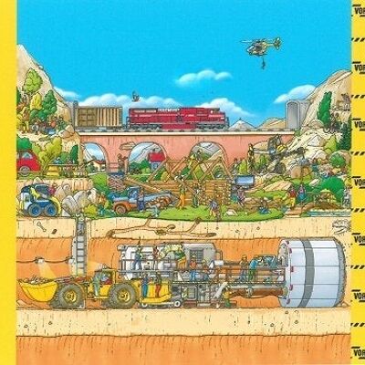 Cotton jersey digital print hidden object book (caution construction site)