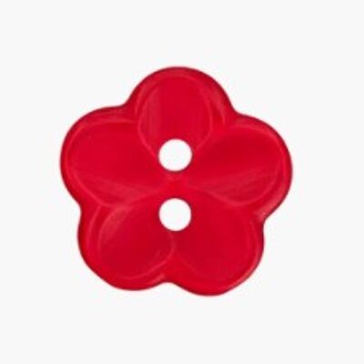 Bottone a fiore, bottone in poliestere a 2 fori, rosso, 12 mm, bottone a unione