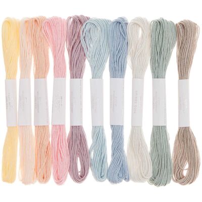 Embroidery thread set Pastel, 10 pieces, 100% cotton, 6 strands, 10 different colors