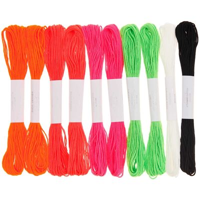 Embroidery thread, neon embroidery thread set, 10 pieces, 100% cotton + polyester, 6-ply