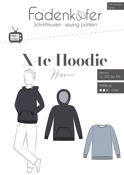 Papierschnittmuster Herren X-te Hoodie von Fadenkäfer