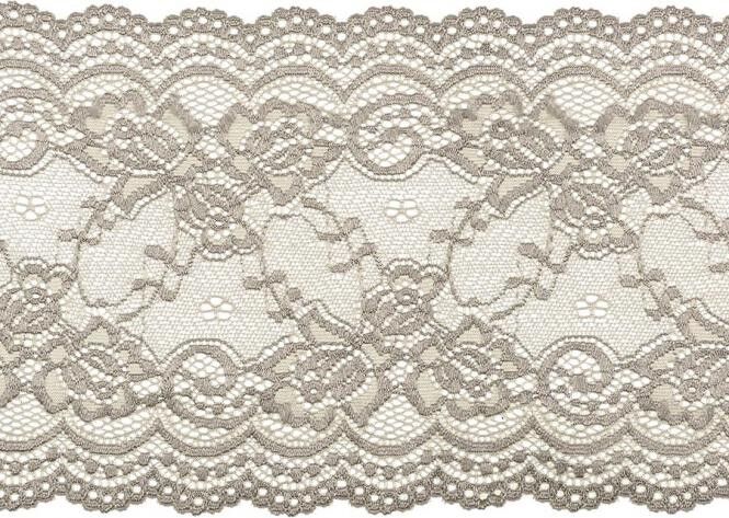 Perlonspitze 140mm Rückseite oben und unten Gummiert, viele Farben - Hellgrau