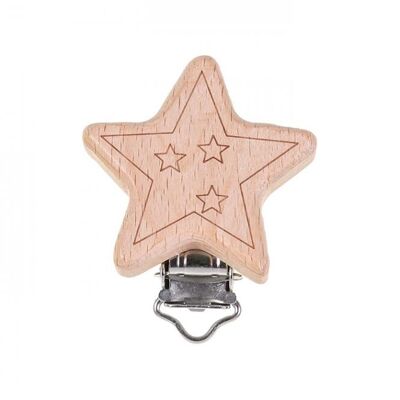 Wooden pacifier clips cat teddy star - star