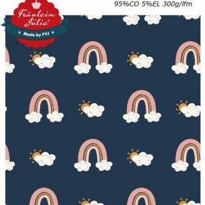 Jersey rainbow pink with cloud on navy Miss Julie
