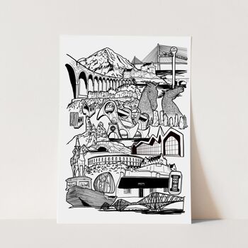 Ecosse Landmark Skyline Illustration Print - A4 21cm x 29.7cm 2