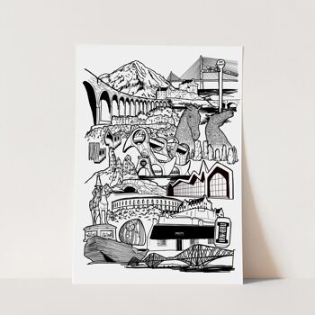 Ecosse Landmark Skyline Illustration Print - A2 49cm x 59.4cm 2