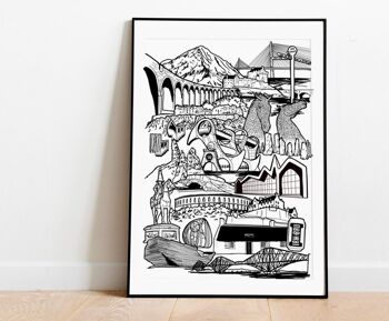 Ecosse Landmark Skyline Illustration Print - A3 29,7 cm x 42 cm 1