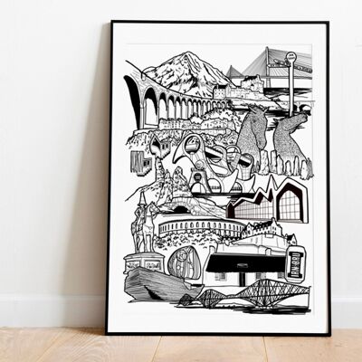 Ecosse Landmark Skyline Illustration Print - A3 29,7 cm x 42 cm