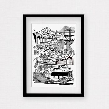 Ecosse Landmark Skyline Illustration Print - A3 29,7 cm x 42 cm 3