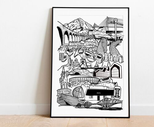 Scotland Landmark Skyline Illustration Print - A1 59.4cm x 84.1cm