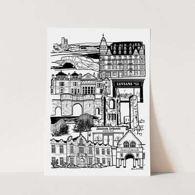 Stampa dell'illustrazione dello skyline di St Andrews Landmark - A4 21 cm x 29,7 cm