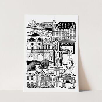 St Andrews Landmark Skyline Illustration Print - A3 29,7 cm x 42 cm 1