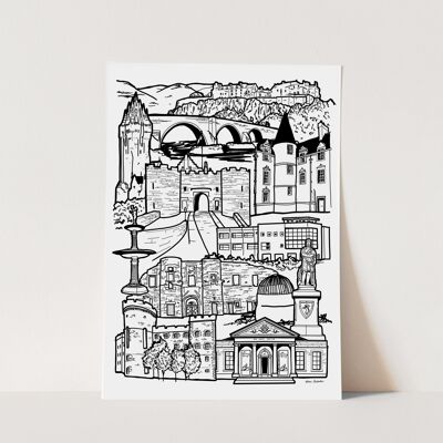 Stirling Wahrzeichen Skyline Illustrationsdruck – A4 21 x 29,7