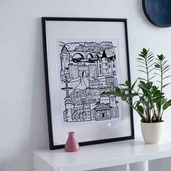 Stirling Landmark Skyline Illustration Print - A3 29,7 x 42 3