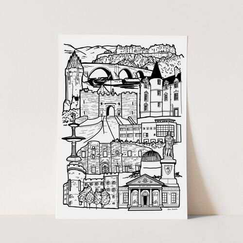 Stirling Landmark Skyline Illustration Print - A1 - 59.4 x 84.1