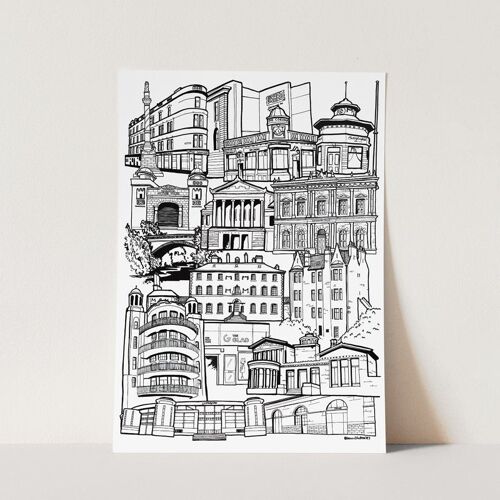 Glasgow Southside Landmark Skyline Illustration Print - A4 21 x 29.7