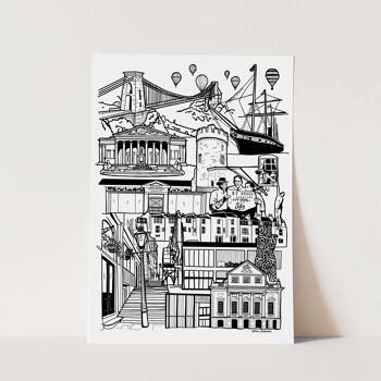 Bristol Landmark Skyline Illustration Print - A3 29,7 x 42 2