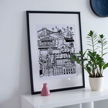 Bristol Landmark Skyline Illustration Print - Impression encadrée A4 3