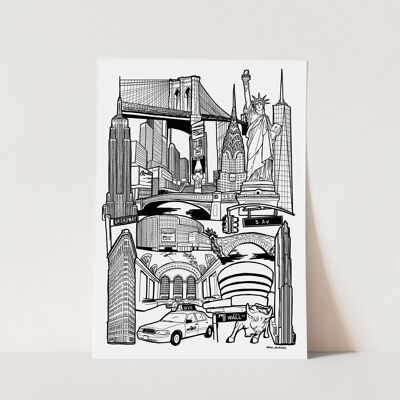 Stampa dell'illustrazione dello skyline di New York Landmark - A4 21 x 29,7