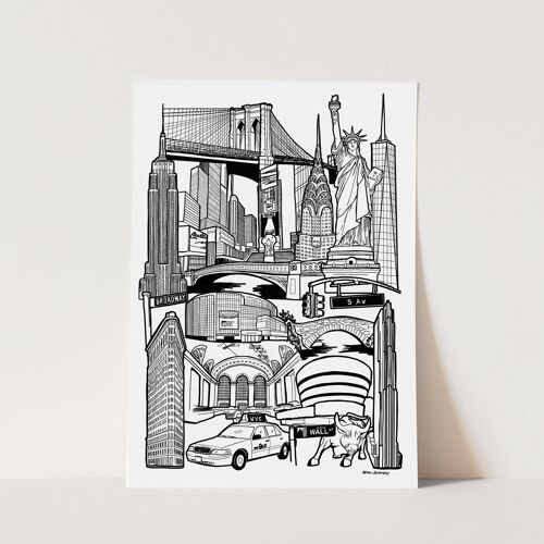 New York Landmark Skyline Illustration Print - A3 29.7 x 42