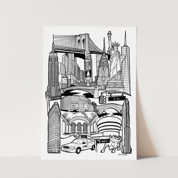 New York Landmark Skyline Illustration Print - A3 29,7 x 42 1