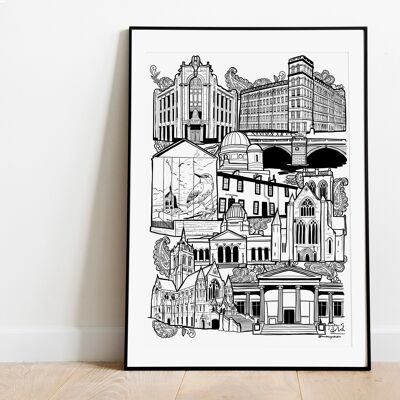 Impresión de ilustración de Paisley Landmark Skyline - A4 21 x 29,7
