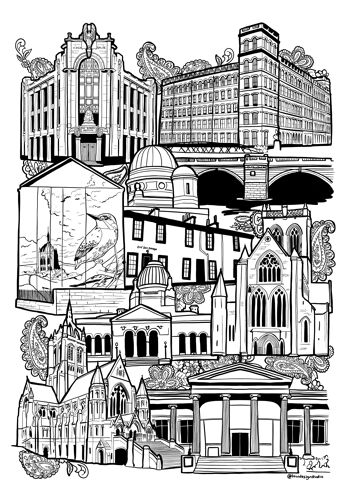 Paisley Landmark Skyline Illustration Print - A1 59,4 x 84,1 2