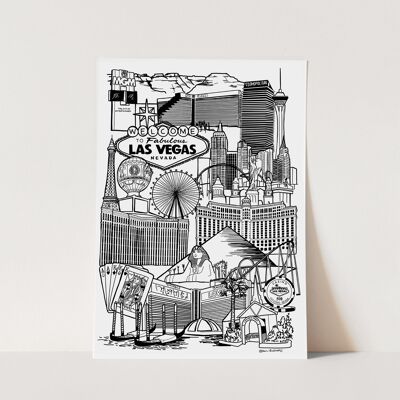 Stampa dell'illustrazione dell'orizzonte del punto di riferimento di Las Vegas - A2 - 42 cm x 59,4 cm