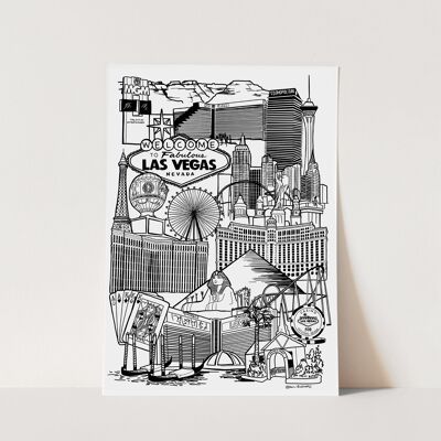 Impresión de ilustración del horizonte histórico de Las Vegas - A2 - 42 cm x 59,4 cm
