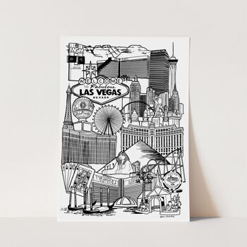 Las Vegas Landmark Skyline Illustration Print - A1 - 59,4 x 84,1 1
