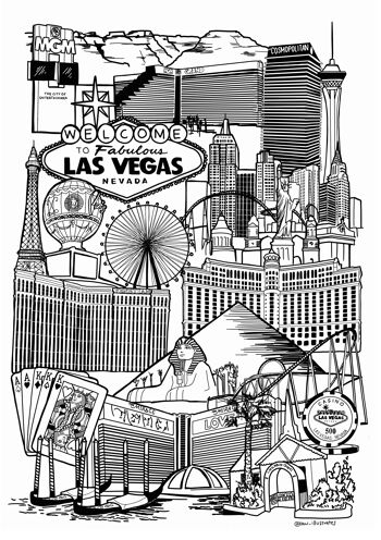 Las Vegas Landmark Skyline Illustration Print - Impression encadrée A3 2
