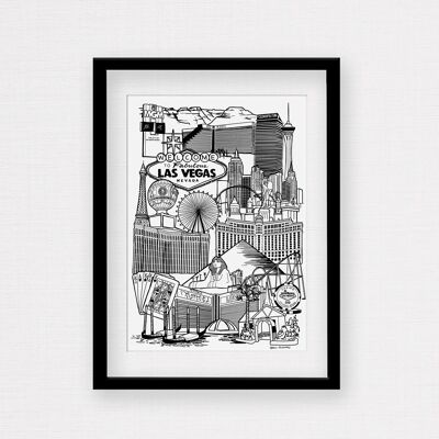 Las Vegas Landmark Skyline Illustration Print - Impression encadrée A4