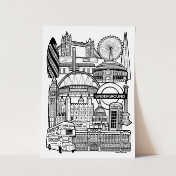 London Landmark Skyline Illustration Print - A4 21 x 29,7 1
